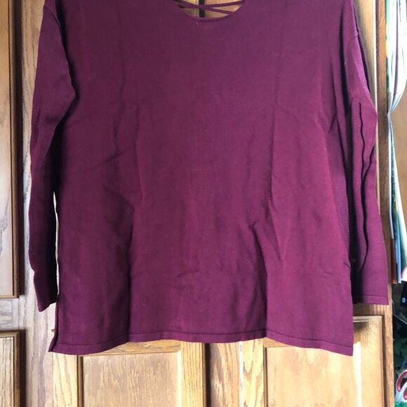 Silence + Noise Oversized Lace Up Long Sleeve V-Neck Sweater Red - S - Picture 11 of 14